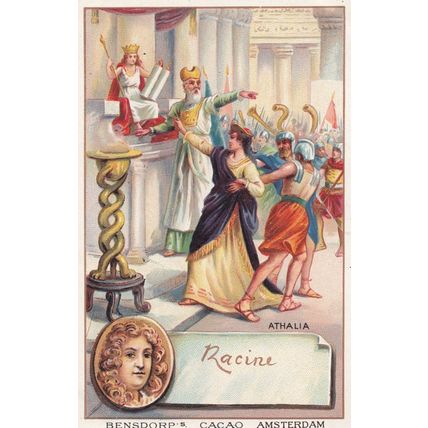 Jean Racine Play Printed Signed Bendorps Cocoa Drink Postcard Antique Trade Card