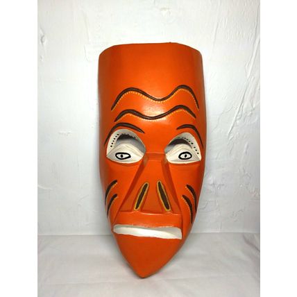 Aztec Tribal Painted Abstract African Mask - Orange/White - Fast Shipping!!!