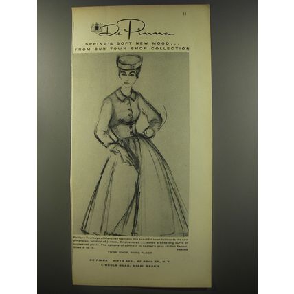 1956 De Pinna Fashion by Philippe Tournaye of Marquise Advertisement