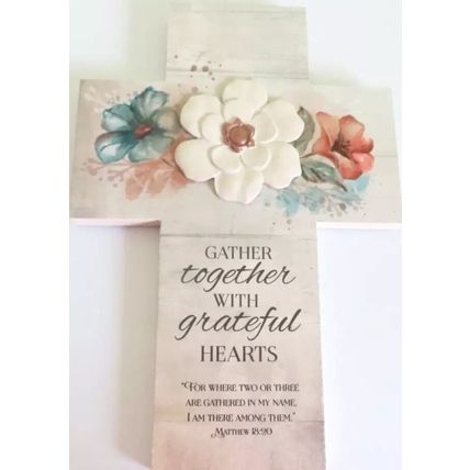 Mathew 18:20 Wall Cross Floral 27.5 CM Gift Christian Home Decor Jesus Faith
