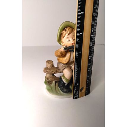Boy Sitting On Fence Playing Flute Porcelain Figurine Home Decor Farmhouse VTG