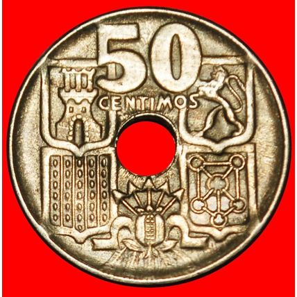 Ⰶ GENERALISSIMO FRANCO (1947-1975): SPAIN★ 50 CENTIMOS 1954★LOW START★NO RESERVE