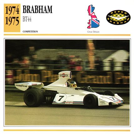 Collectors Club card. Classic Cars. Brabham BT44 Formula One racing car
