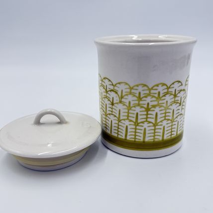 Anthropologie Nature Table Canister Lidded Jar Ceramic Yellow 4.5”
