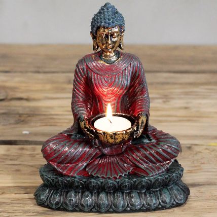 Candle Holder Antique Buddha Devotee design