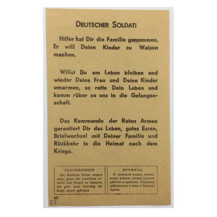 Original WW2 Soviet/Russian Air Drop Propaganda Leaflet. - Code 697. - 1942.