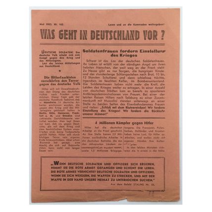 Original WW2 Soviet/Russian Air Drop Leaflet. - Code 1498. - 1942.