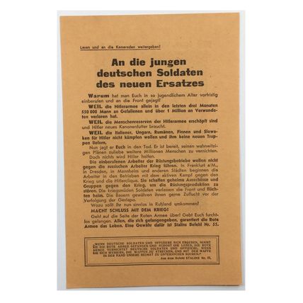Original WW2 Russian/Soviet Air Drop Leaflet. - Code 1121. - 1942.