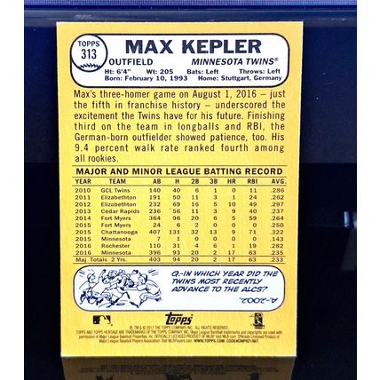 MAX KEPLER 2017 TOPPS HERITAGE BASEBALL CARD #313