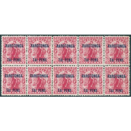 Cook Islands 1919 1d carmine SG47 MNH block x10