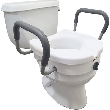 Carex E-Z Lock Raised Toilet Seat with Handles, 5" Toilet Seat Riser with Arms,