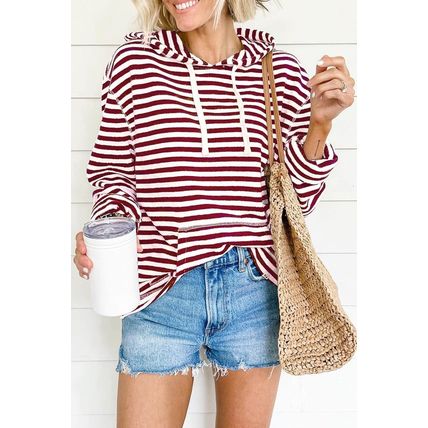 Biking Red Stripe Kangaroo Pocket Drawstring Hoodie
