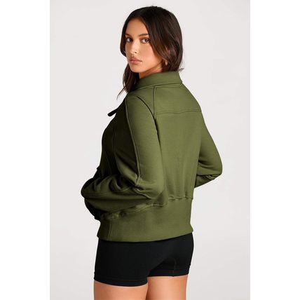 Moss Green Quarter Zip Stand Neck Kangaroo Pocket Sweatshirt