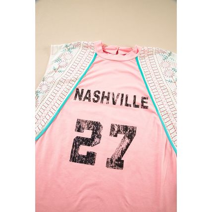 Light Pink Vintage Nashville Printed Patchwork Tank Top