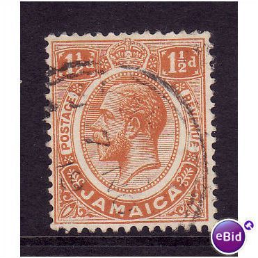 JAMAICA 1916 1 1/2d ORANGE SG 59a FINE USED
