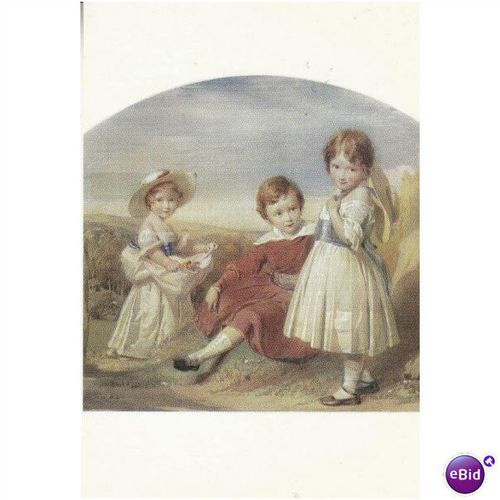 Colour Postcard - Swinburne with his sisters Edith & Alice by G. Richmond