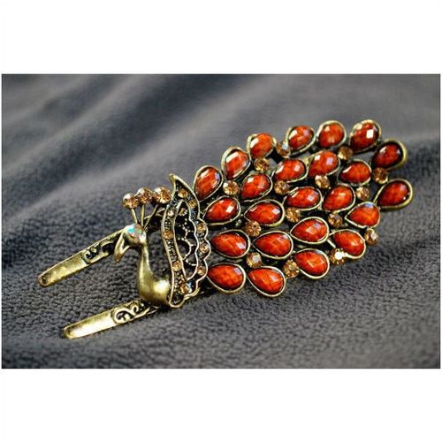 Sale Retro Peacock Brown Crystal Rhinestone Bronze Hair Clip Grip Jewellery 141