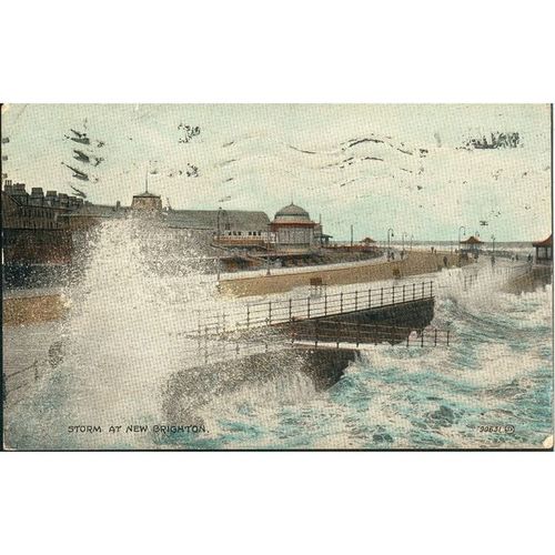 Vintage Valentine's PC 1928 - Storm At New Brighton, Merseyside, Lancashire