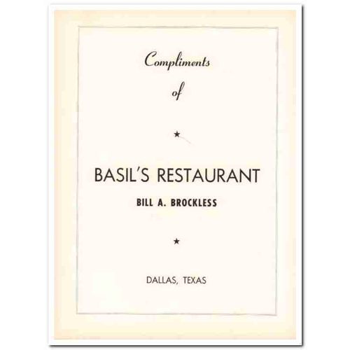 basils restaurant 1953 bill brockless dallas texas ahepa vintage ad