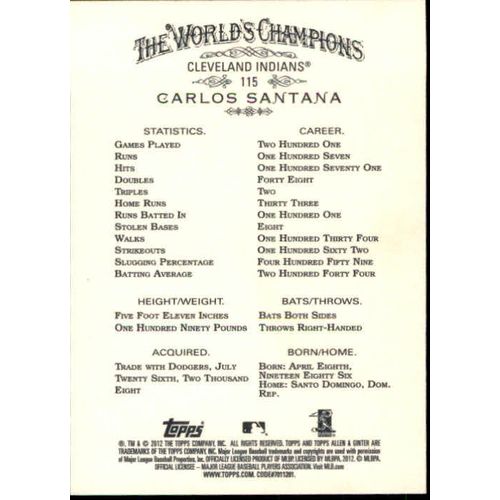2012 Topps Allen & Ginters Carlos Santana