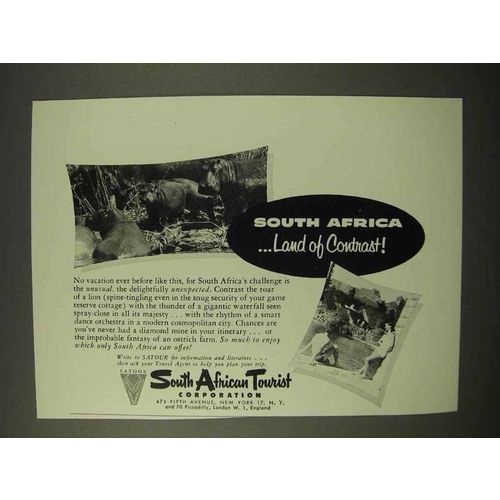 1954 South Africa Tourism Ad - Land of Contrast