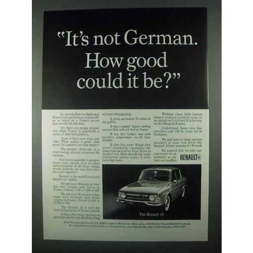 1967 Renault 10 Car Ad - It's Not German. How Good?