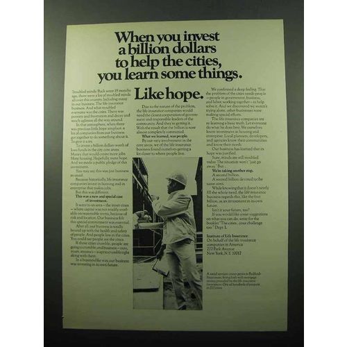 1969 Institute of Life Insurance Ad - Invest a Billion