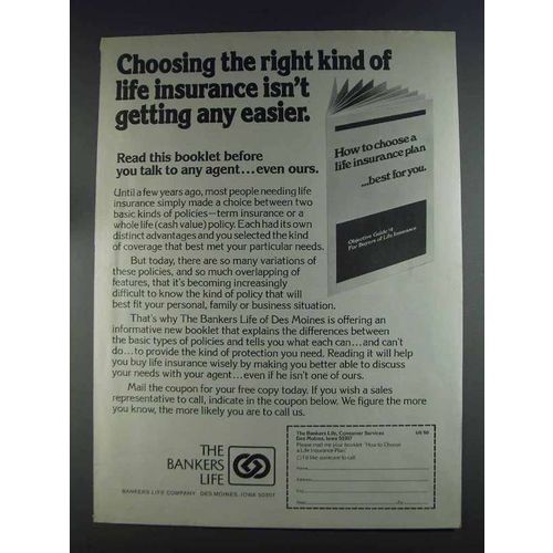 1980 The Bankers Life Ad - Choosing Right Insurance