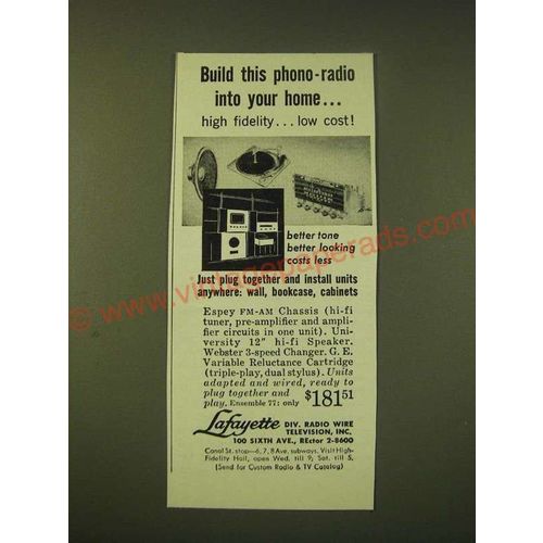 1951 Radio Wire Television Inc. Lafayette Radio Ad - Build this phono-radio