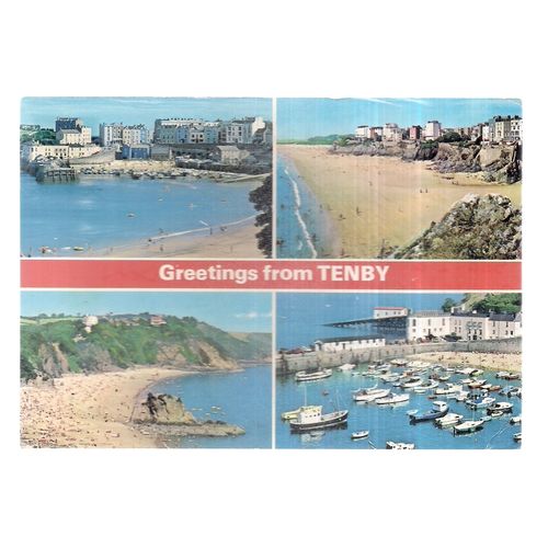 TENBY, Wales vintage used postcard by Dennis multiview 1988 postmark =