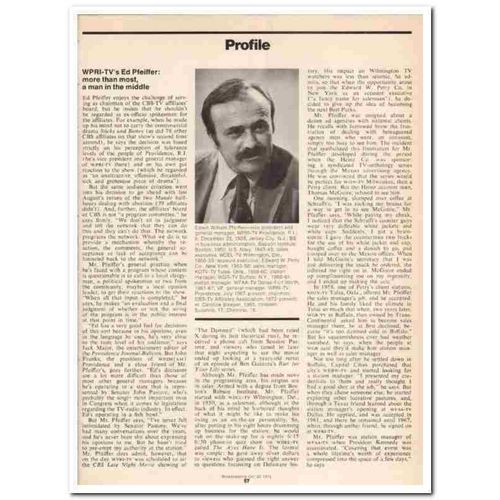 PROFILE 1973 Edwin William Pfeiffer WPRI-TV broadcast vintage article
