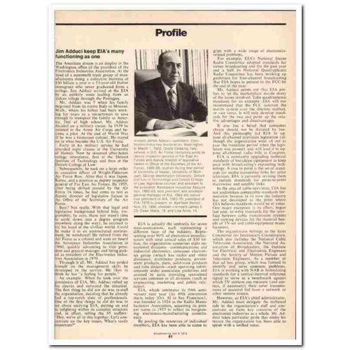 PROFILE 1973 James Adduci Electronics Industries Assoc vintage article