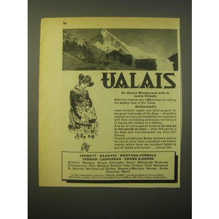 1966 Swiss National Tourist Office Ad - Ualais An Alpine Wonderland