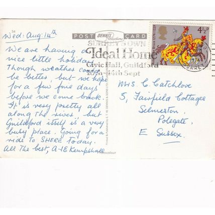 River Wey and Jolly Farmer Inn Guildford Surrey Dennis Postcard 1974 posted VGC