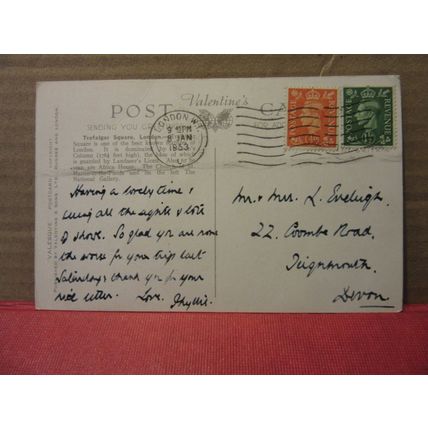TRAFALGAR SQUARE, LONDON used vintage postcard by Valentine 1953 pm =