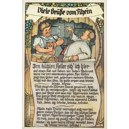 German Rhine Antique Beer Lager Drinking Jug Poem Postcard