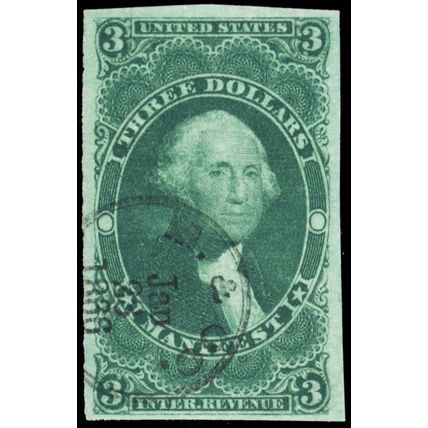 R86a, Used XF $3 Manifest Revenue Stamp Cat $200.00+ - Stuart Katz