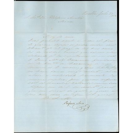 1854 MEXICO FLS, "PUEBLA JULIO 29" Boxed Pmk, ROLLAND FRERES BORDEAUX Stationery