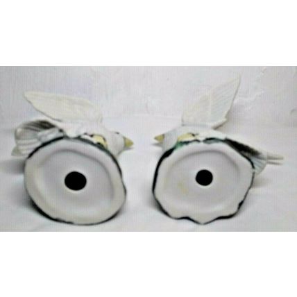 Vintage Pair Of White Doves Porcelain Ceramic Sculptures Figurines Birds On Rock