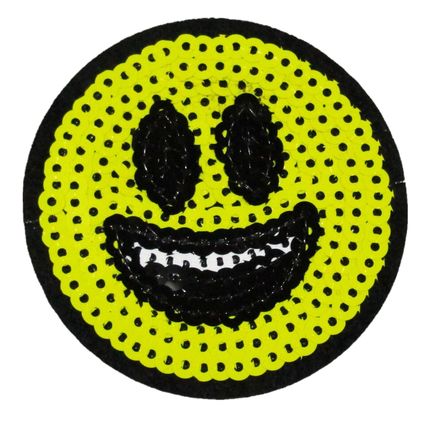Sequin Smiley Face Yellow Iron On Patch Badge Motif Decoration Patches Kids P065