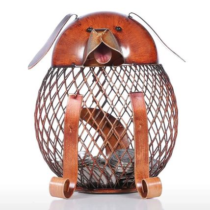 Handmade Pet Dog Piggy Bank Metal Craft Coin Money Saving Box Home Decor Art