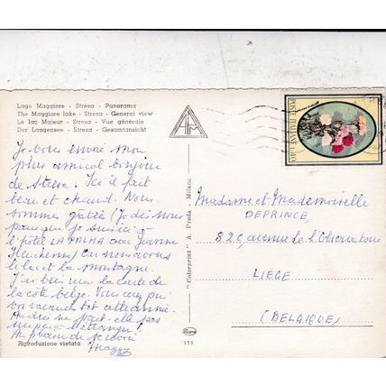 Lago Maggiore Stresa Italy Postcard posted 1965 VGC