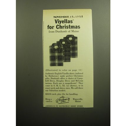 1958 Dunham's of Maine Viyella Shirts by Hathaway Advertisement
