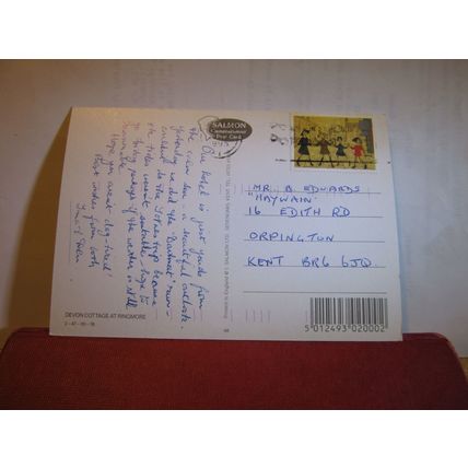 COTTAGE, RINGMORE, DEVON. used postcard by J. Salmon 1995 pm =