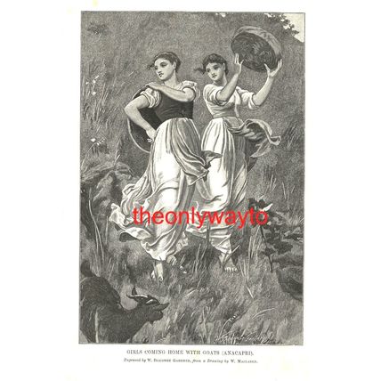 Girls Coming Home With Goats (Anacapri), Illustration 1887, Modern Reproduction