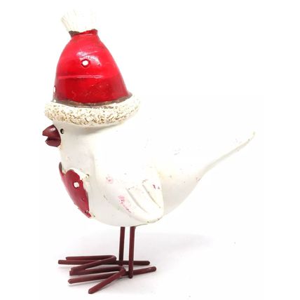 Christmas Bird Ornament Wearing a Red Santa Hat 11.5 cm - Festive Gift Holiday