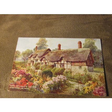 1940s Postcard - Hathaways Cottage, Stratford on Avon - Artist Brian Gerald A501