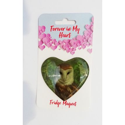 BARN OWL HEART SHAPED ACRYLIC FRIDGE MAGNET