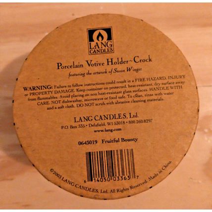 Lang Candles Porcelain Votive Holder Crock Fruitful Bounty Includes Votive NEW!