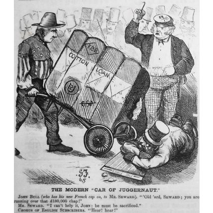 The Modern Car of Juggernaut .. original cartoon Harper's Weekly October 7, 1865